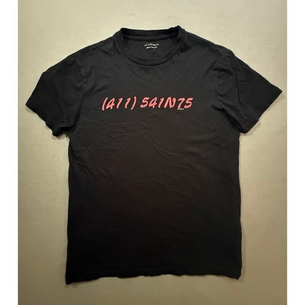AllSaints Black Graphic Tee Shirt 411 541N75 Mens Small Short Sleeve.